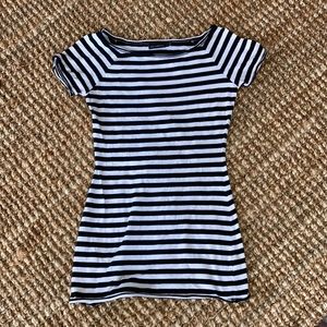 white and black striped mini dress